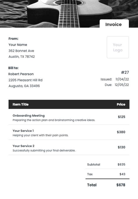 music invoice template|easy printable invoice.